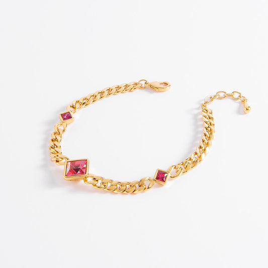 Pulsera de cadena con piedra tono fucsia