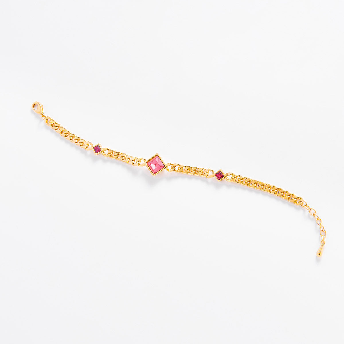 Pulsera de cadena con piedra tono fucsia