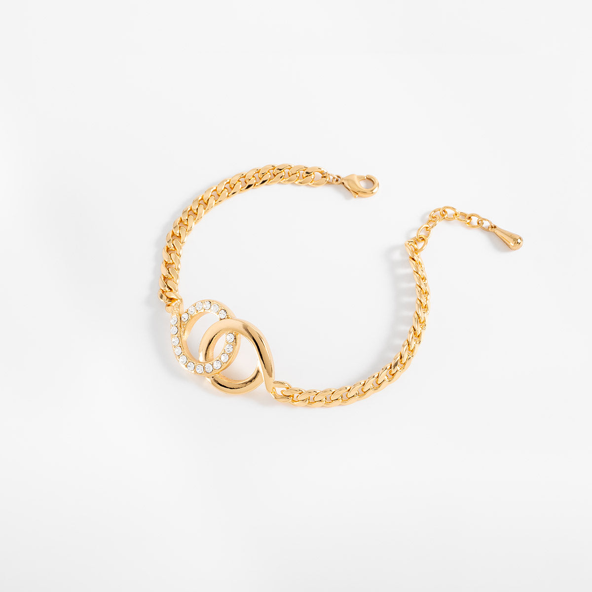 Pulsera en baño de oro eslabones con círculos y piedras brillante
