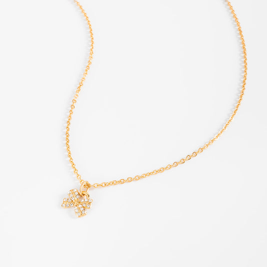 Collar en baño de oro dije moño piedras toque brillante