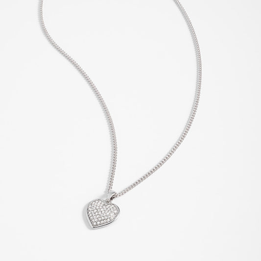 Collar en baño de rodio colgante corazón piedras cristal