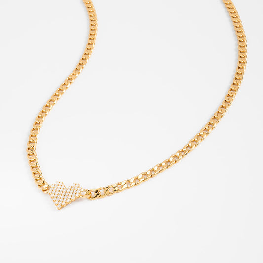 Collar en baño de oro cadena corazón piedras toque brillante